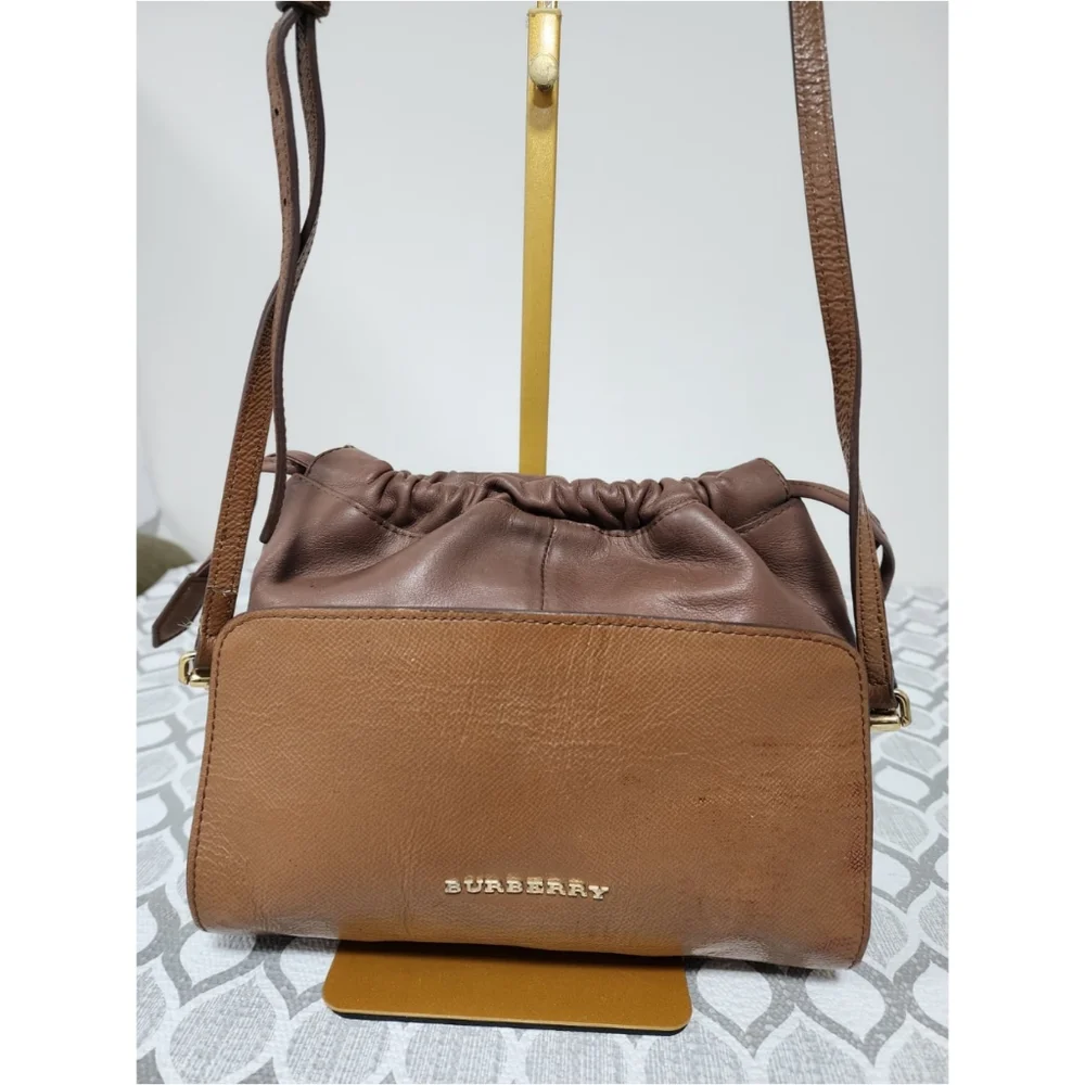 Burberry Leather Drawstring Crossbody Bag Brown